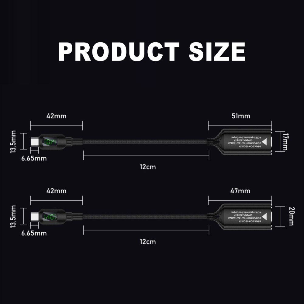 Digital Display DC To Type-C Converter USB-C Output PD 140W Charging Cable Adapter 5V 9V 15V 20V Input Intelligent