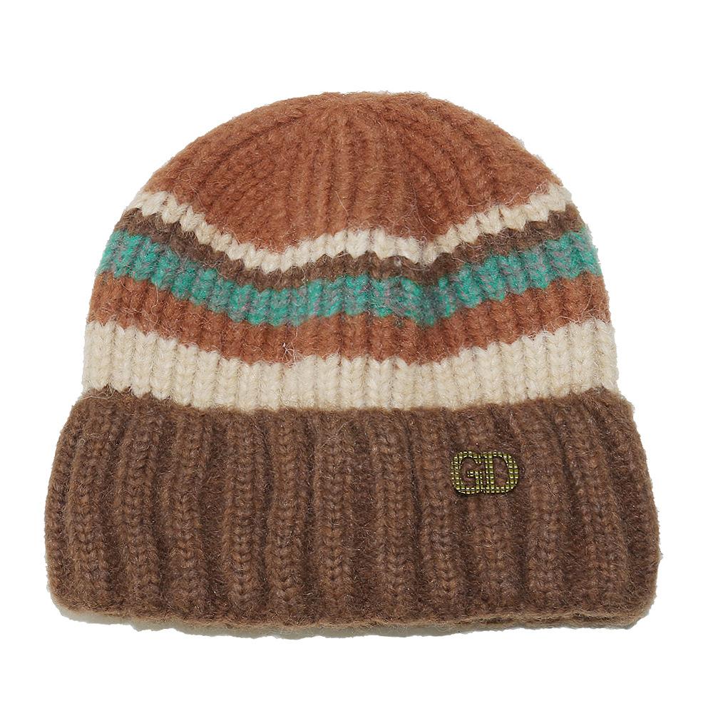 

Зимняя цветная полосатая дофаминовая вязаная шапка, холодная и теплая цветовая гамма, шапка-пуловер, шерстяная шапка для мужчин и женщин M（56-58cm）