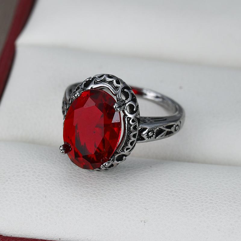 Vintage CopperColor Ring for Women Oval Cut Red Gemstone Hollow Filigree Statement Ring Retro Boho Birthday Jewelry Accessorie