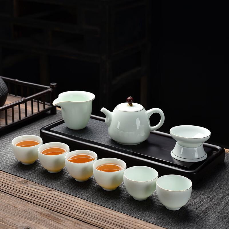 Handun Mutton Fat Jade Shadow Green Kung Fu Tea Set