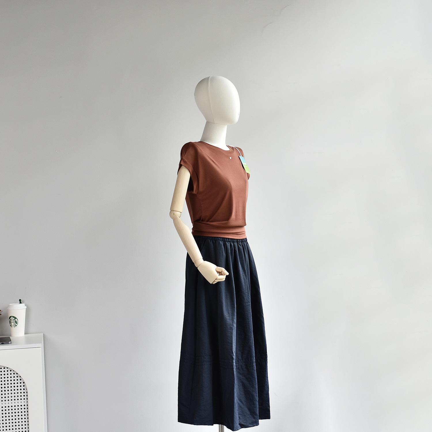 

**Cream Puff A-Line Midi Skirt: High Waist Summer Skirt for Women** L (for 100-120 jin) темно-синий