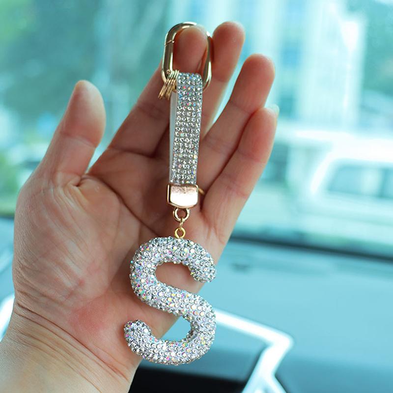 Fashion Sparkling Rhinestone Alphabet Keychain Cute Letter Charm Key Ring Exquisite Backpack Decoration Accessories Gifts
