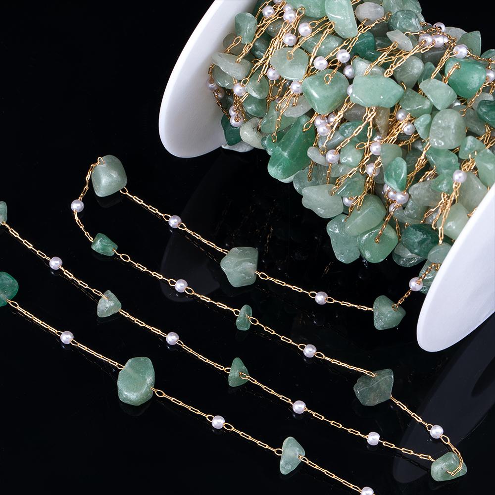 

0.5M 1Meter Irregular Stone Necklace Chains Imitation Pearl Copper Chain for Bracelet Jewelry Making DIY Accessories Wholesale 0.5M зелений колір перлів