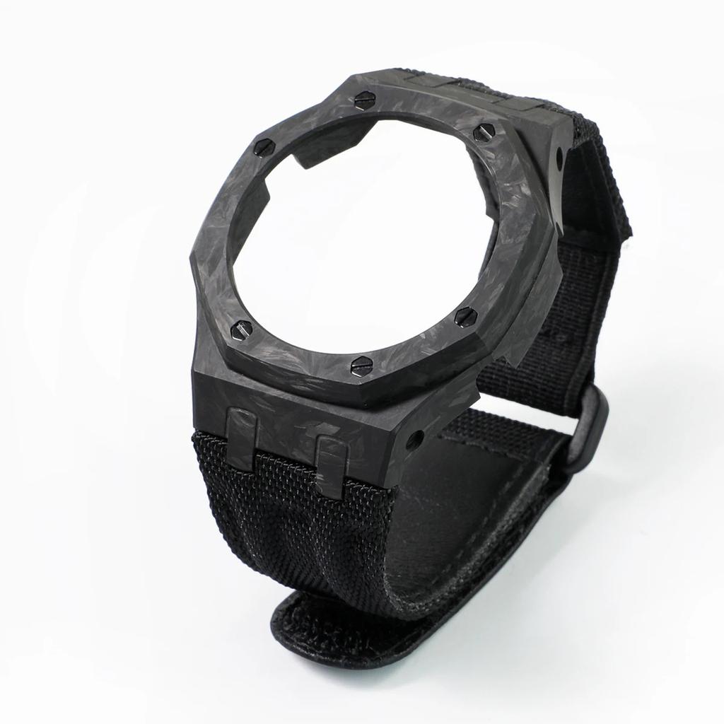 GA-2100 Carbon Fiber Case & Nylon Strap Set for Casio GA2100/2110/B2100/GM2100/GBM2100-Shock Resistant Watch Mod Kit Accessories