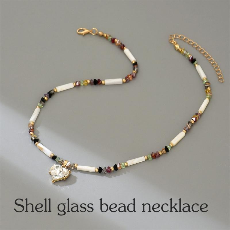 Bohemian Elegant Adjustable Heart Pendant Clavicle Necklace With Imitation Pearls For Women Girls Jewelry Gift