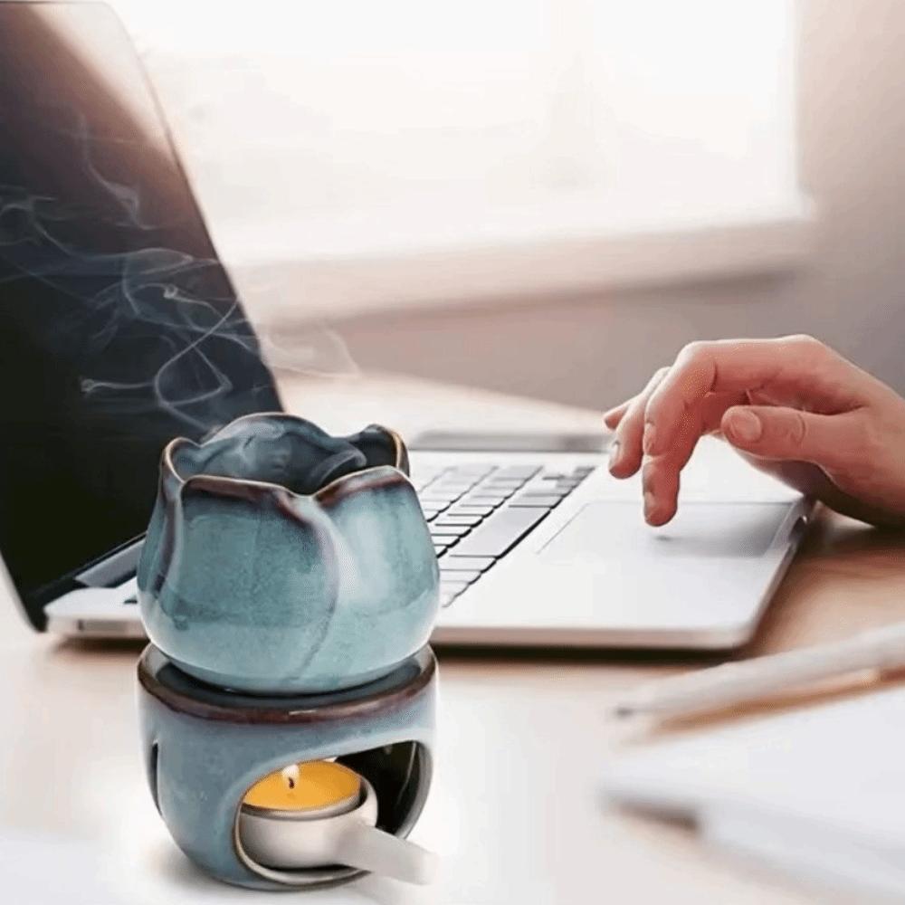 Tulip Shape Ceramic Oil Diffuser Exquisite Wax Melt Burners Essential Oil Burner  Office
