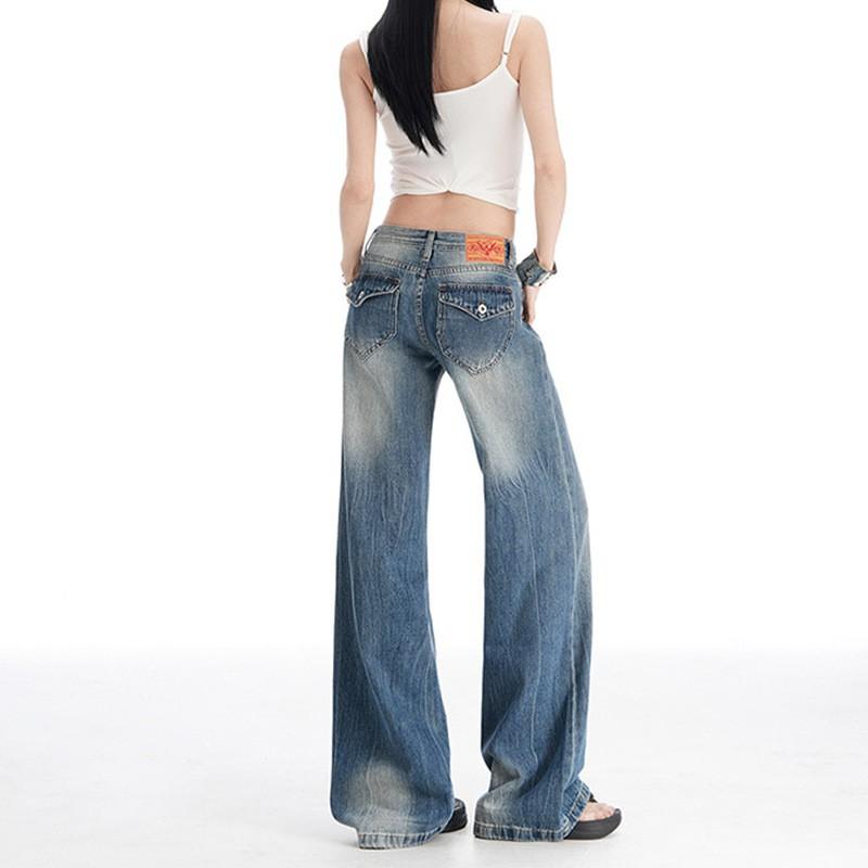 Low Rise Wide Leg Jeans Women Plus Size Relaxed Fit Straight Cut Denim Pants Vintage Washed Casual Style