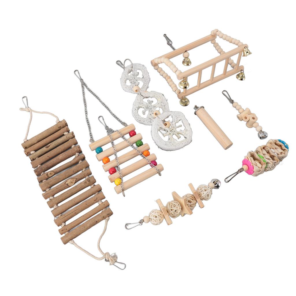 8pcs Parrot Chewing Toy Shredding Foraging Toys Climbing Ladder Cage Toys for Medium Small Size