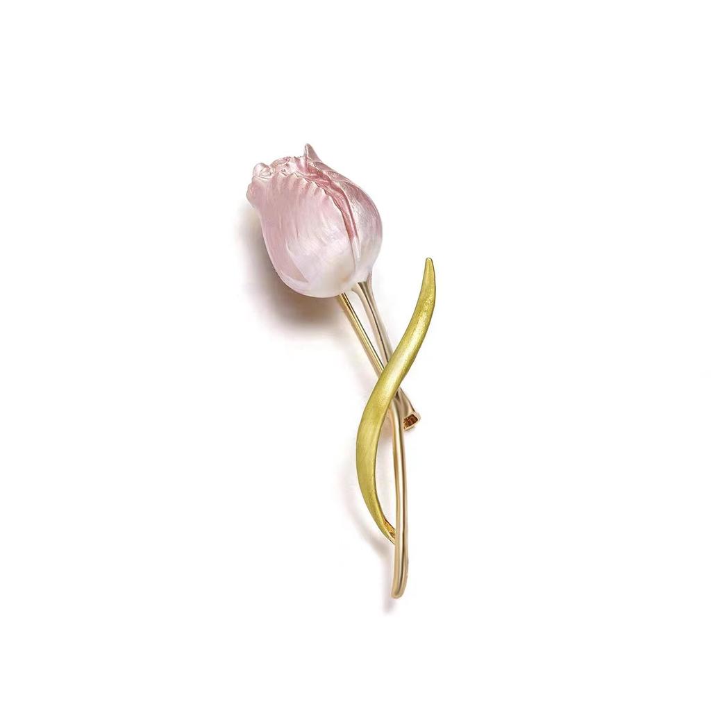Japanische Exquisite Rosa Tulpe Brosche, Hochwertiges Temperament Anzug Corsage Accessoires, Elegante Dame Pin Schnalle Kragen Pin