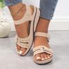Summer new fashion sandals women's wedge heel Velcro thick sole large size one-word sandals