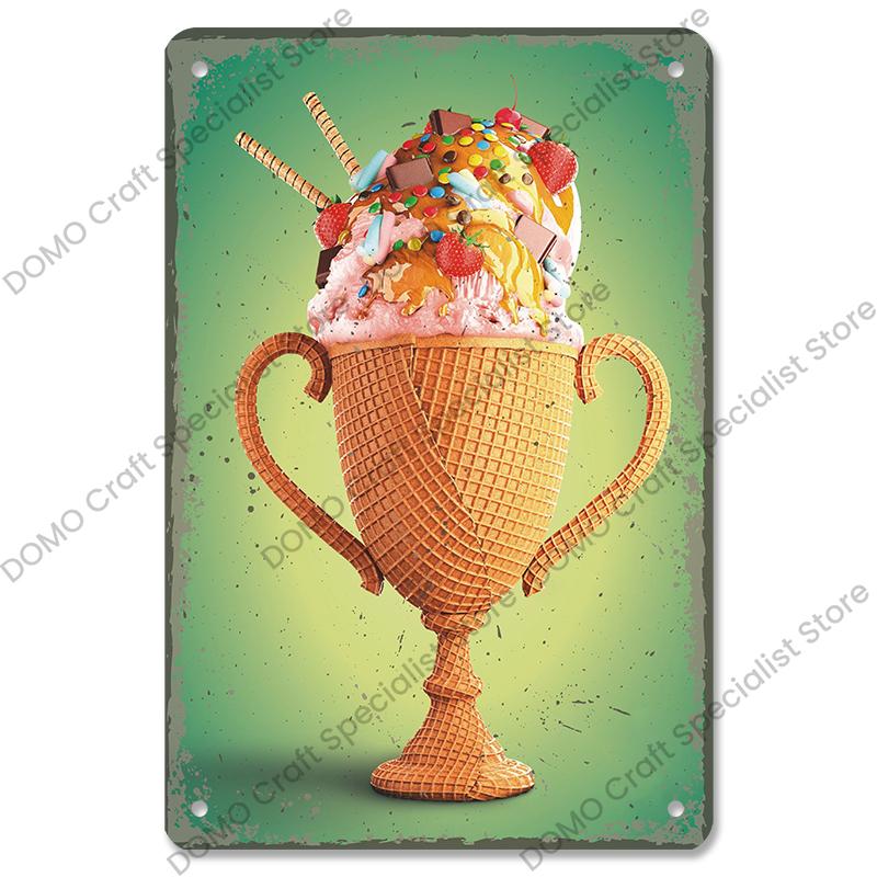 Summer Dessert Poster Vintage Metal Sign Ice Cream Cone Charlotte Metal Tin Plate Wall Decor for Cafe Shop Kitchen Living Room