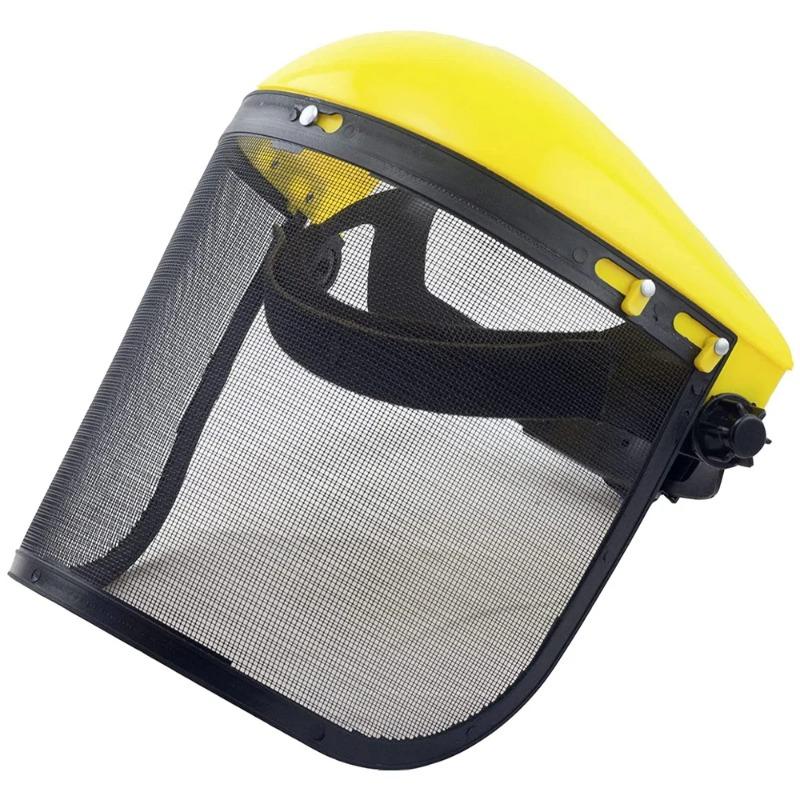 Safety Face Shield with Mesh Visor Protective Mesh Full Face Chainsaw Helmet Hat for Trimmer Gardening Weed Wacker Protection Yellow