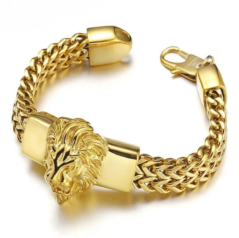 

Fashion Gold Color Lion King Charm Bracelet for Men Rock Punk Wristband Jewelry Gift золотой