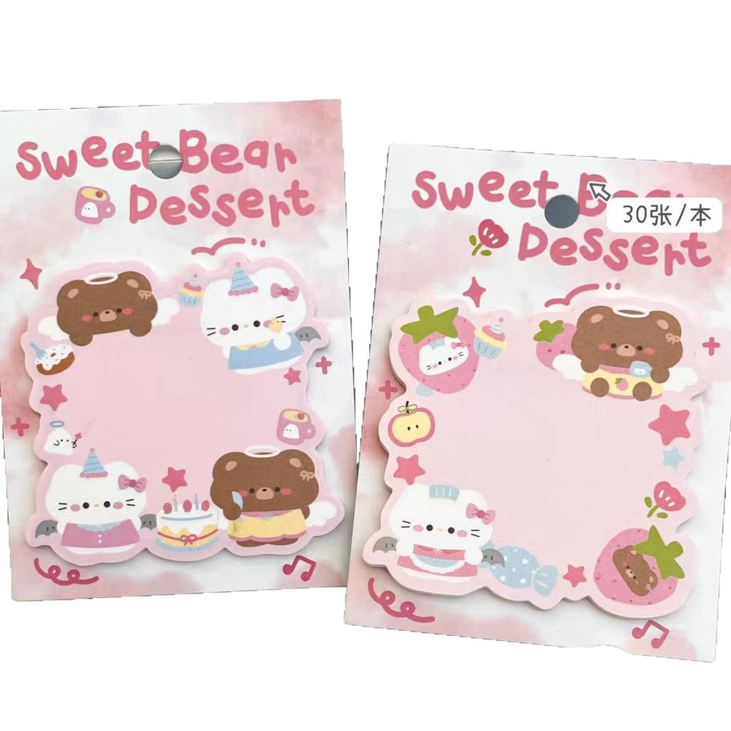30sheets Cute Bear Sticky Notes Can Be Hung with Back Cards Student Notepads Memo Pad Pasted and Expanded Sticky Notes Gift