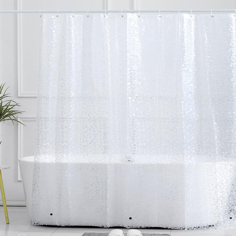 Waterproof Bathroom Shower Curtain Transparent Bathroom Curtain with Hooks Thickened Bathing Sheer Wide Bath Curtain