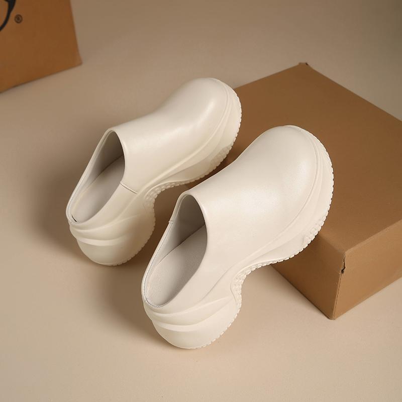 CRLAYDK Women Slip On Mules Slippers Backless Walking Leather Wedge Loafers Leather Casual Ladies Height Increase Slides