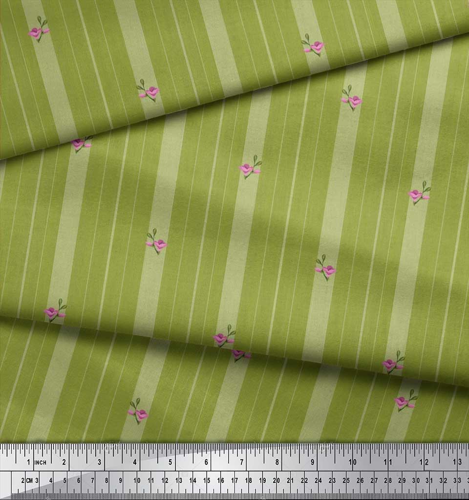 Soimoi Japan Crepe Satin Fabric Artistic Floral & Stripe Fabric Prints By metre 42 Inch