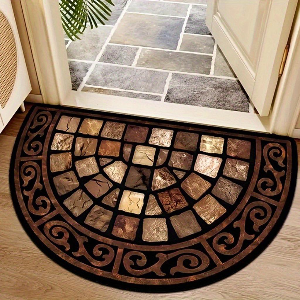 American Retro Flower Brick Crystal Velvet Household Entrance Door Mat, Dirt Resistant And Wear-resistant Kitchen Floor Mat.