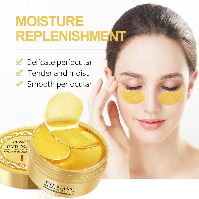 60 Stück 24K Gold Kollagen Augenmaske Anti Augenringe Entfernung Tränensäcke Feuchtigkeitsspendend Anti-Aging Augenpads Algen Augen Gelmaske