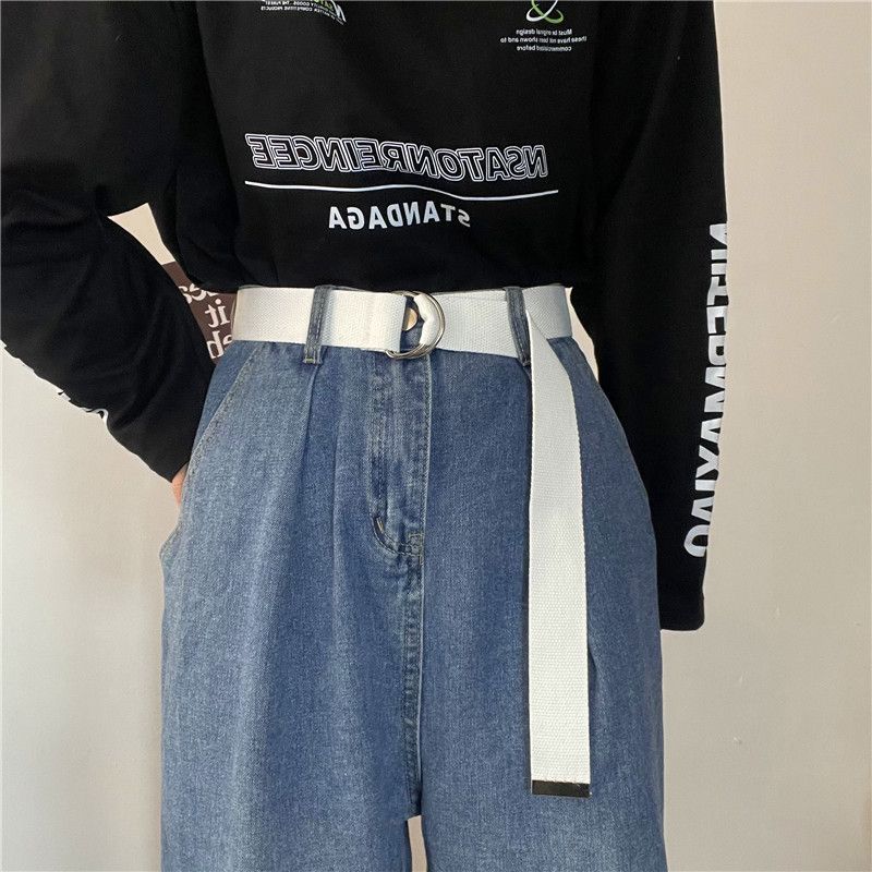 

Fashionable Canvas Waist Belt In Stylish Colors For Women Featuring Double Ring Design Pure Black Belt