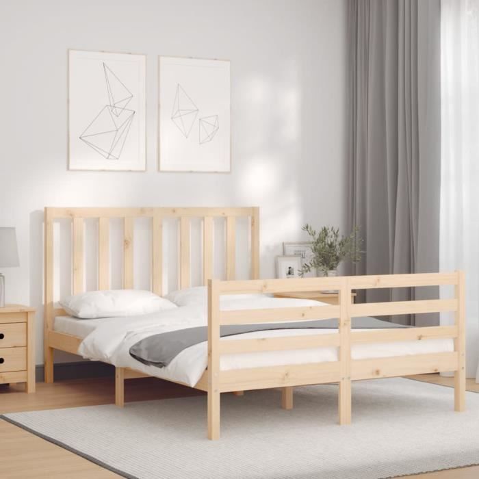 VidaXL Bed Frame with Headboard Small Double Solid Wood 3193826