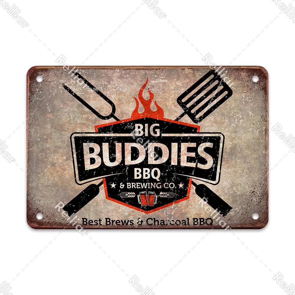 BBQ Party Metal Tin Plaque Retro Yard Garden Wall Decoration Signs Marked Barbecue Rules Slogan Plate Vintage Grill Poster