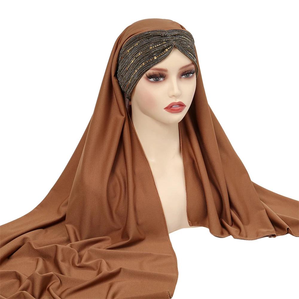 Muslim Women Long Scarf Pull On Ready Wear Instant Hijab Chemo Cap One Piece Amira Head Wrap Turban Femme Shawl Bandanas Scarves