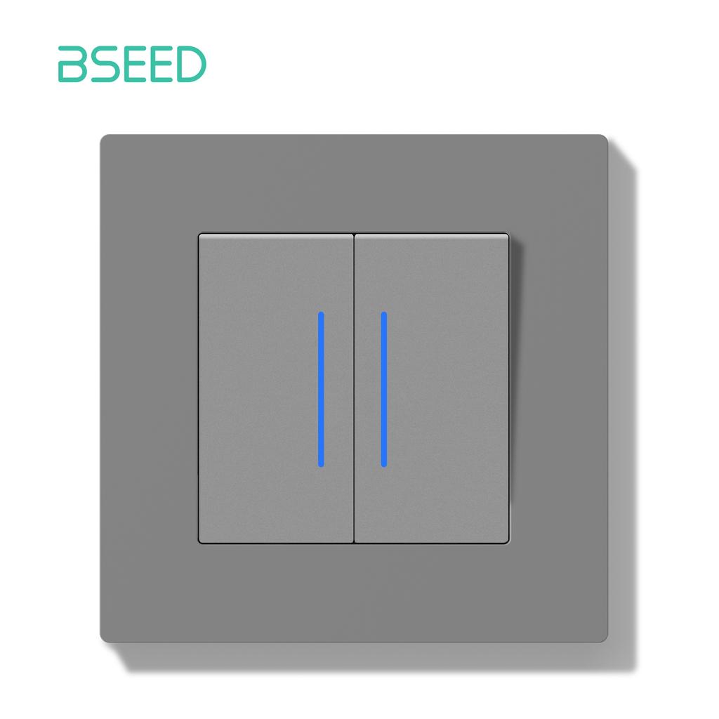 BSEED Switch Light Switch With LED Gray Plastic Frame Wall Switch with Indicator Lamp E-Series EU Standard 1/2Way/Reset