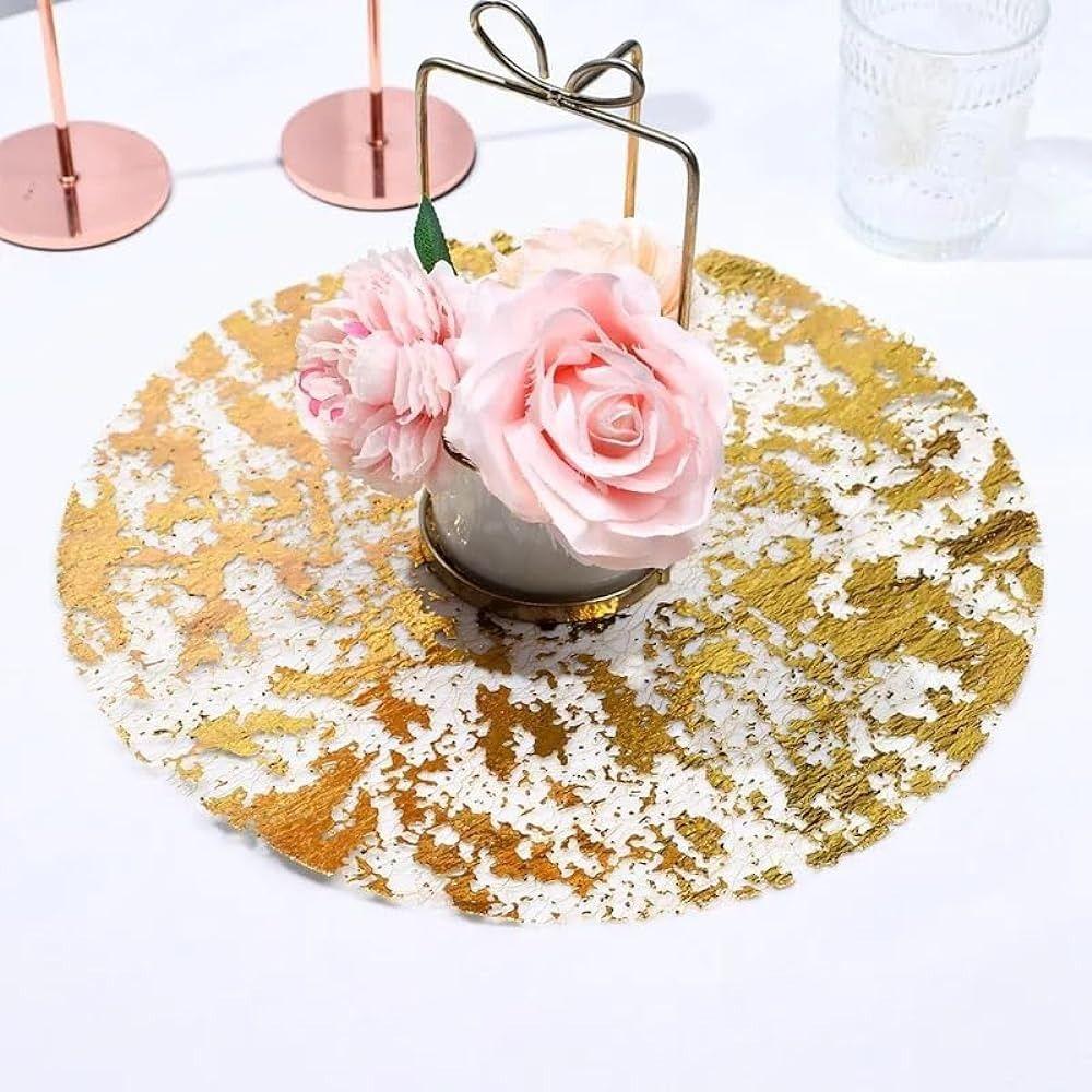 10pcs Disposable Gold Placemats Metallic Glitter Foil Mesh Table Mats  Christmas