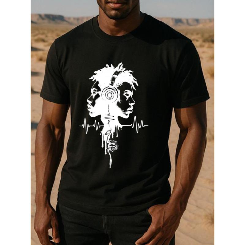 Taglie europee Poetic Headphones, Camicie da uomo a maniche corte stampate Sonic e Rose, T-shirt di alta qualità, Semplici T-shirt in maglia