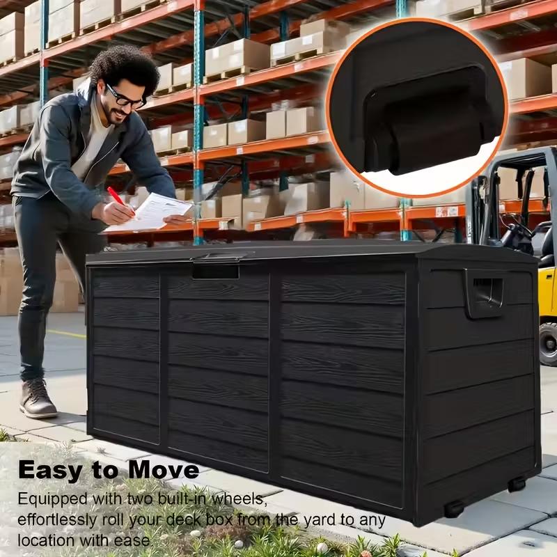 75 Gallon Large Outdoor Deck Box with Lockable Lid & Heavy-Duty Hinged Door - White/Green Heavy-Duty Plastic Storage Container,