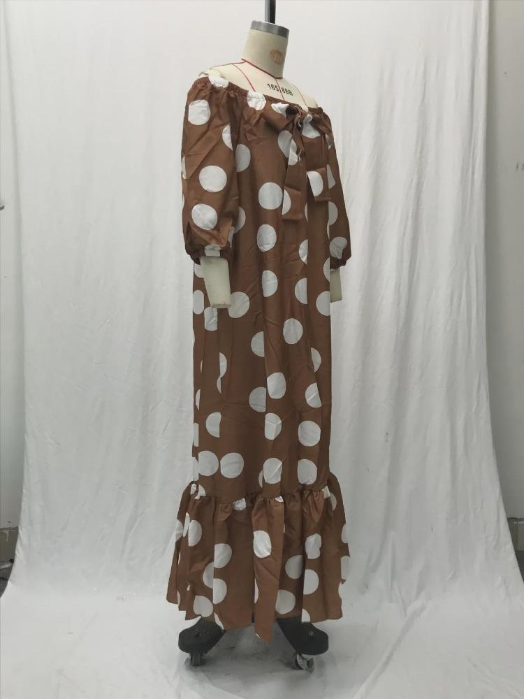 European American Style Off Shoulder Polka Dot Bohemian Maxi Dress