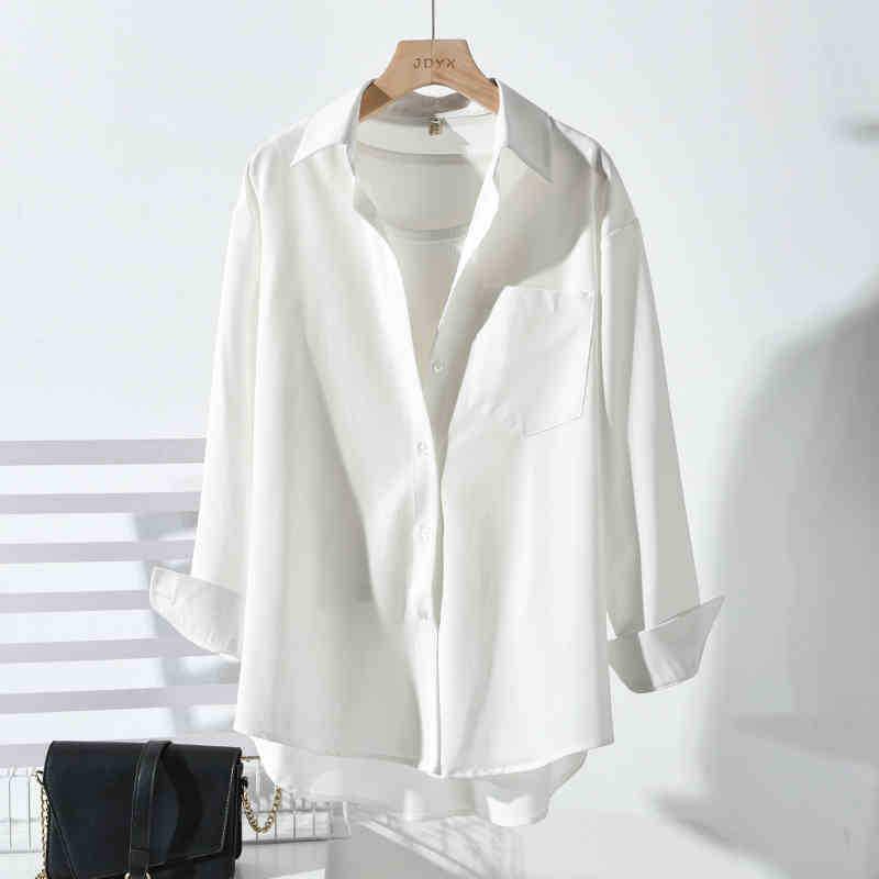 Women's White Non-Iron Wrinkle-Free Shirt Jacket - Plus Size, Loose Fit, Simple Commute Style for Spring and Autumn 2026