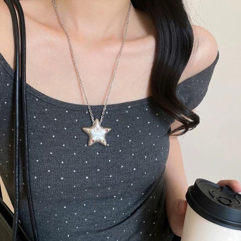 Star Pendant Necklace For Women Y2K Hip Hop Cool Girls Chains Choker Korean Jewelry