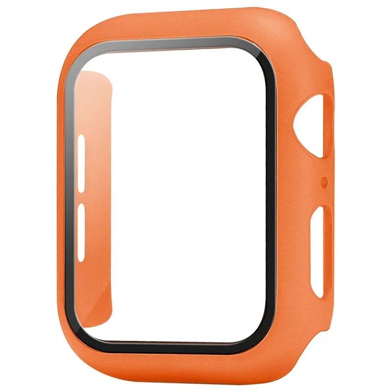 Tempered Glass+Cover For Apple Watch Case Series 9 8 7 6 5 se Screen Protector Film For IWatch 45mm 44mm 40mm 41mm Accessories