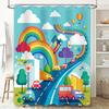 Rainbow Road Shower Curtain Creative Bathroom Decor with Cars Balloons Happy Home Accessories for Kids Room 3D Printed Waterproo