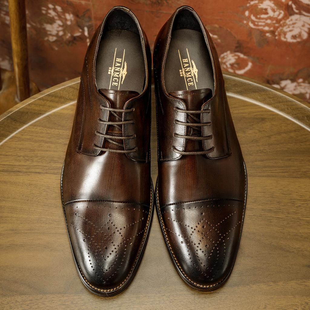 Three-joint casual low-top breathable cowhide men's shoes British wedding shoes