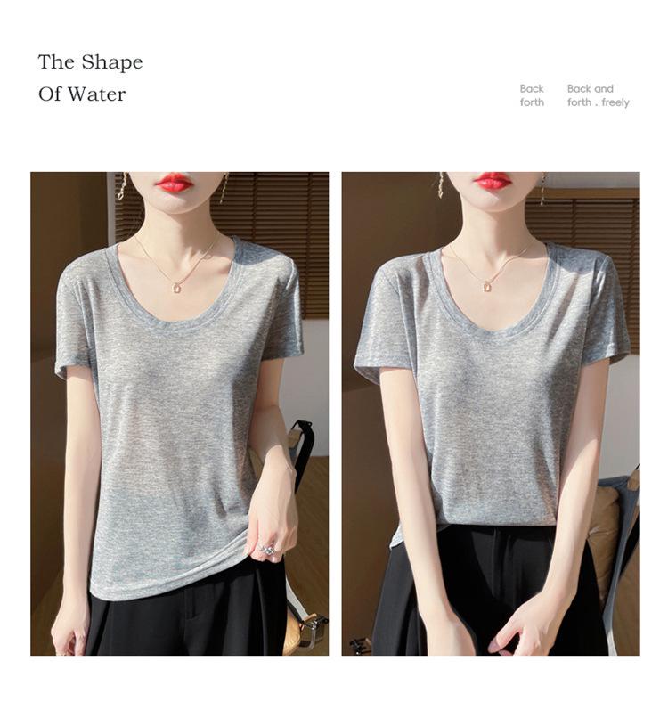 Camiseta Regata Feminina Slim de Manga Curta com Decote U Verão 2025