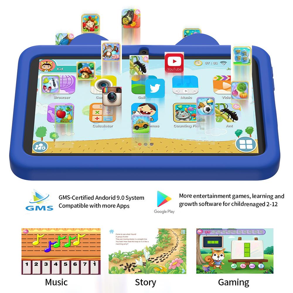 Tablet für Kinder 7 Zoll Android 13 Wi-Fi Bluetooth 4GB+64GB Dual-Kamera Lernsoftware 5G WiFi Tablet-PC