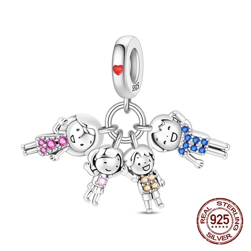 

copper Mom Dad Son Daughter Core Family of Four Pendant Charm Bead Charms Compatible With Authentic Charm Bracelets Women Do It Yourself Jewellery Gif