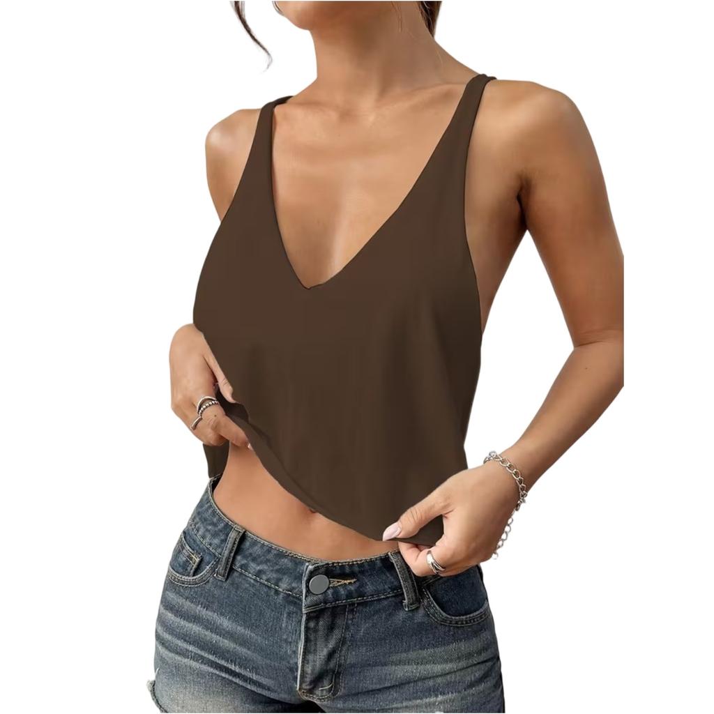 Women's Fashion  Color V-neck Slim Fit Tank Top Sleeveless Top
