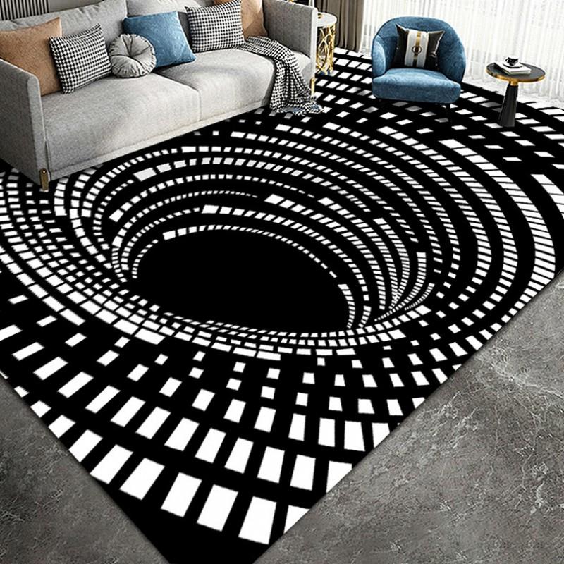3D Optical Illusion Black White Grid Rug Living Room Office Modern Non-Slip Floor Mat Nordic Style