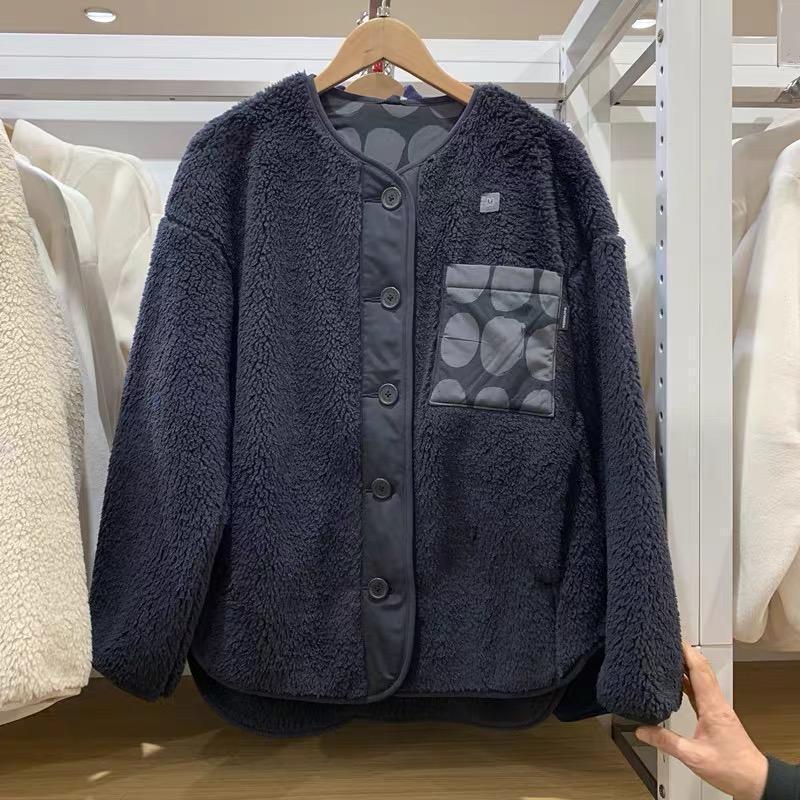 2025 Women's Faux Lambswool Fleece Cardigan Jacket 474871 - Warm Round Neck for Autumn/Winter