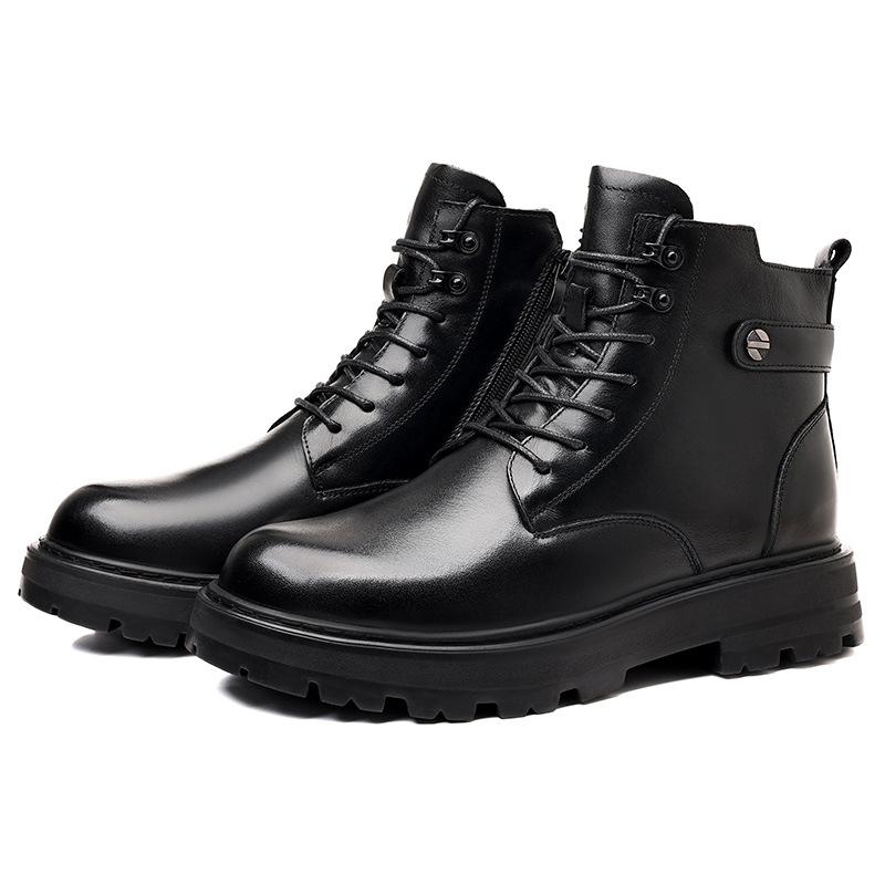 First Layer Cowhide Martin Boots Men's Genuine Leather Winter Fur Integrated Men's Boots Casual Wool Men's Leather Boots High Top Men's Shoes