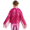 Mädchen Party Jacke Glitzernde Pailletten Quasten Detail Langarm Offen Vorne Bühnenkostüm Mantel