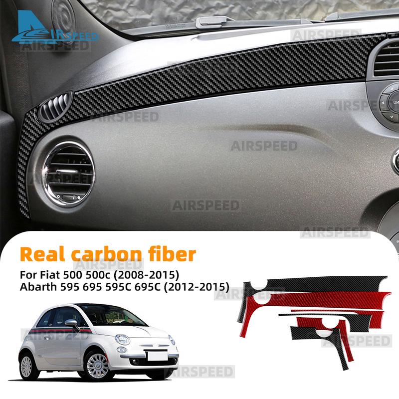 Real Soft Carbon Fiber Car trument Strip Sticker For Abarth 595 695 595C 695C 2012 2013 2014 2015 For Fiat 500 500C 2008-2015