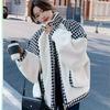 Checkerboard Stitching Lamb Wool Coat Women's Winter Small Loose Casual Quilted Thick Cotton Coat