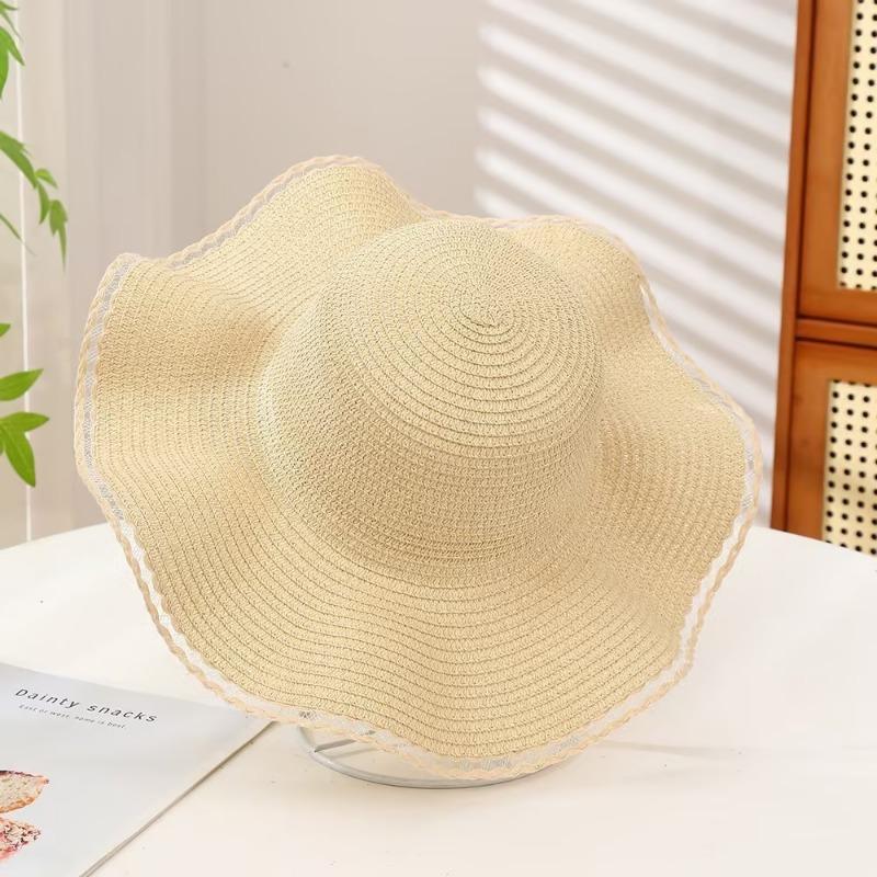 New straw hat women's summer beach hat seaside vacation visor sun protection versatile wave straw hat factory