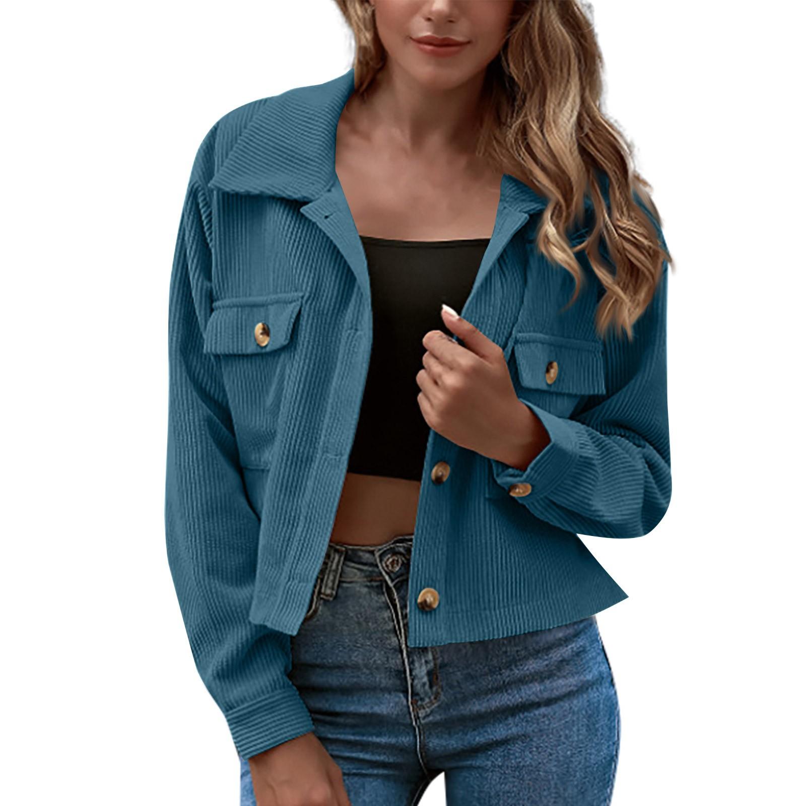 

Женская модная однотонная рубашка свободного кроя с винтажными лацканами L синий