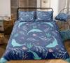 Set Copripiumino Oceanico Set Biancheria da Letto Balena Azzurra Biancheria da Letto Animale Marino Set Letto a Righe Tessile per la Casa in Microfibra per Bambini e Adolescenti